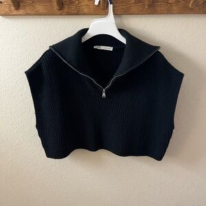Zara Women’s Black Sleeveless Cropped Knit Sweater Top Size S Zip-Up Ribbed